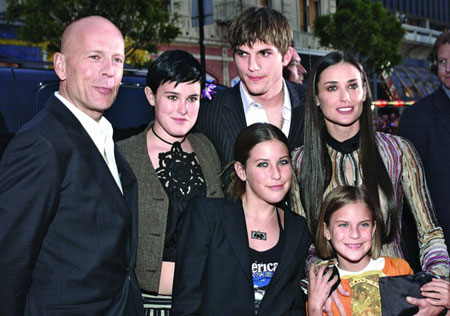 Demi Moore with three daughters and two ex-husbands