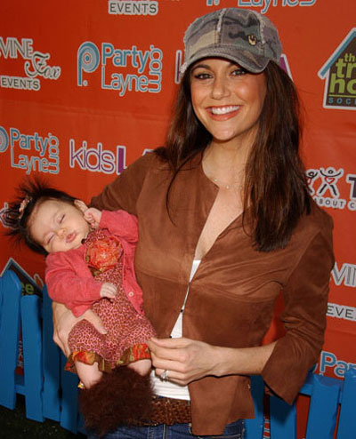 Samantha Harris with her second child